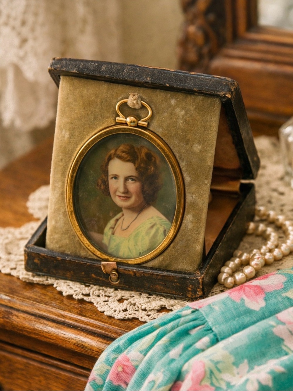 Vintage Picture of Gladys in leather box Cameo
